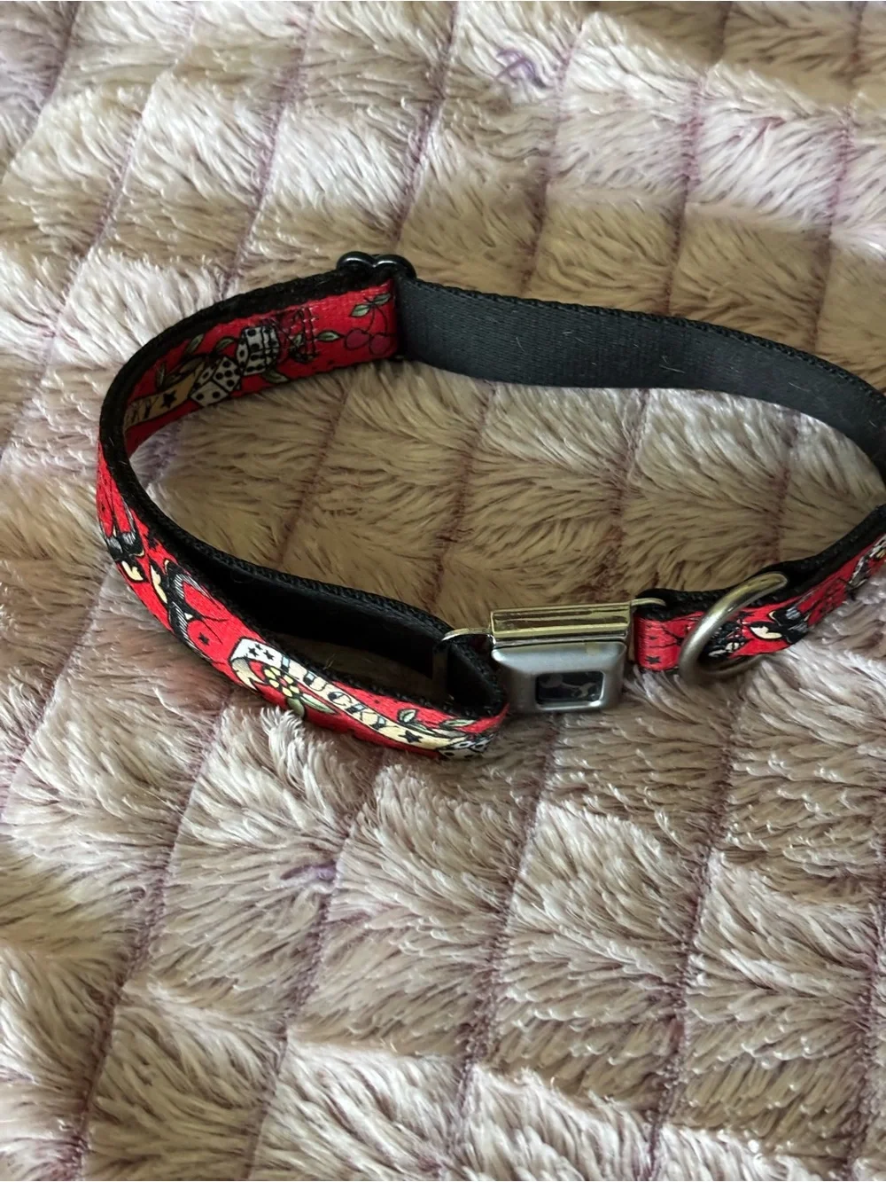 Buckle Down Red Lucky Dice Tattoo Series Adjustable Dog Collar Size Large